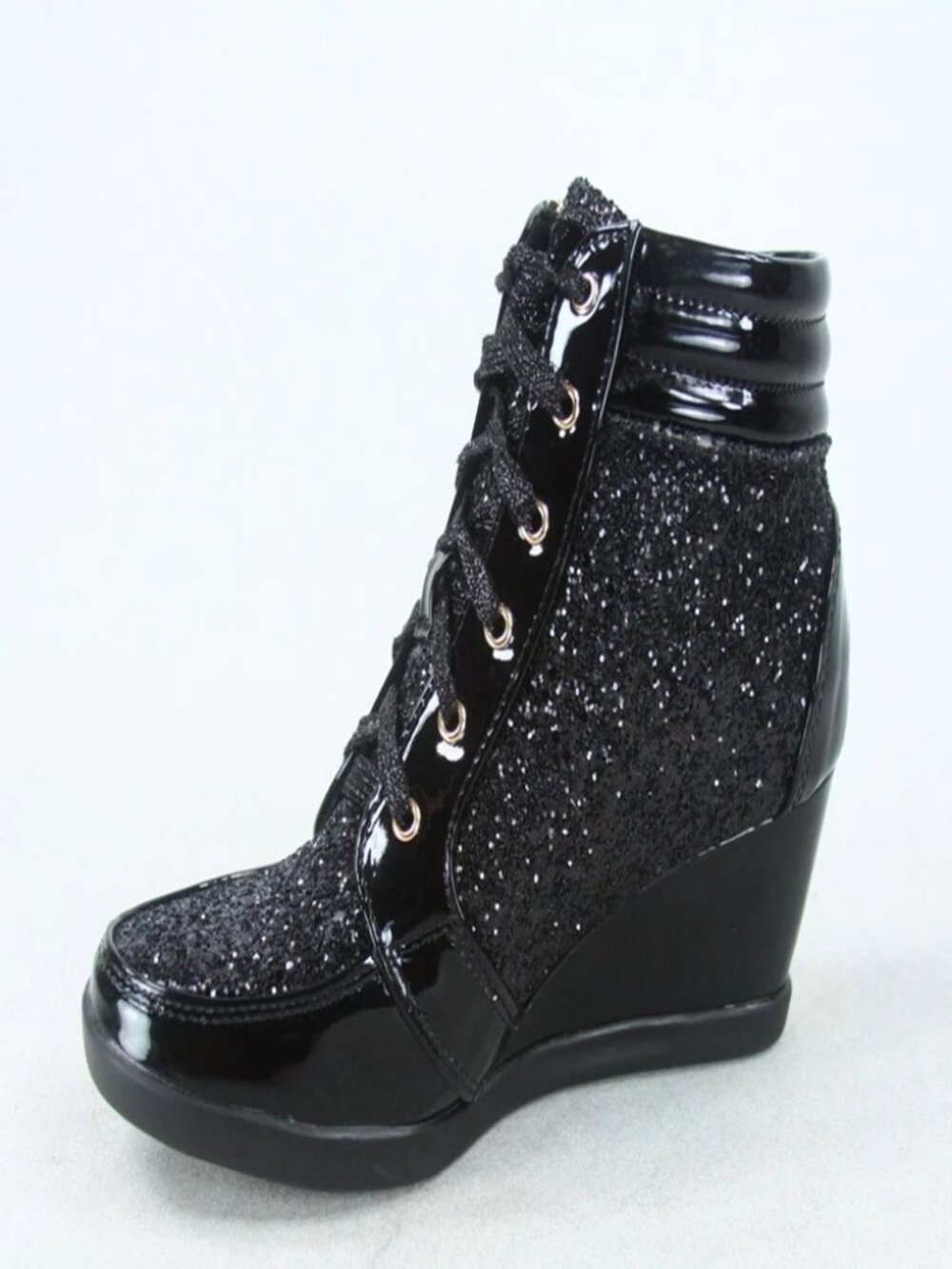 NEW Glitter Sneaker Women's High Top Lace Up Wedge Booties Shoes Size 5.5 - 10 - Picture 10 of 13